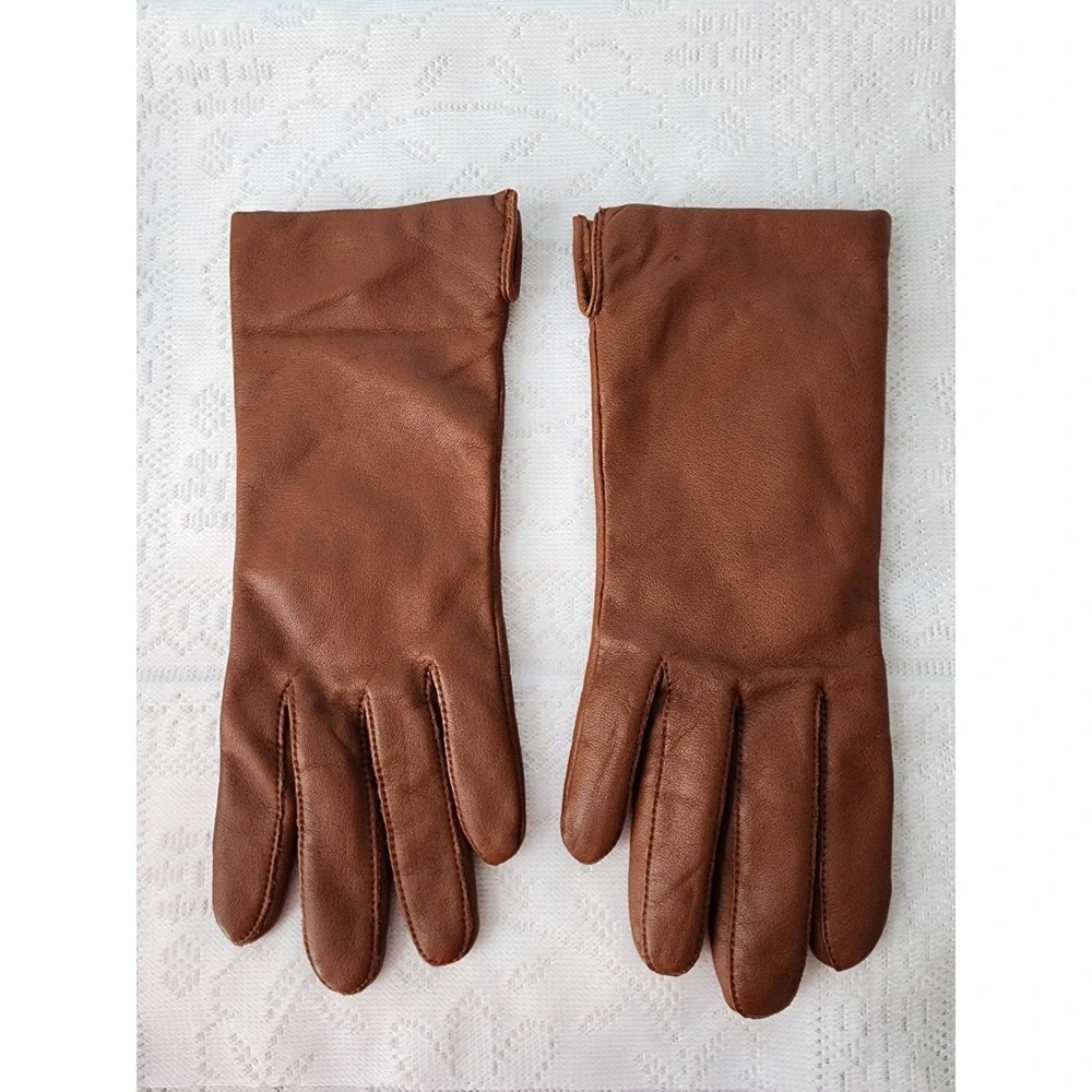 Vintage Fownes Leather Gloves Cashmere Wool Lined Retro Chestnut Brown Women 6.5